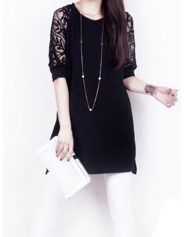 Fashion Women Summer Maxi Loose Lace Short Sleeve Round Neck Dresses