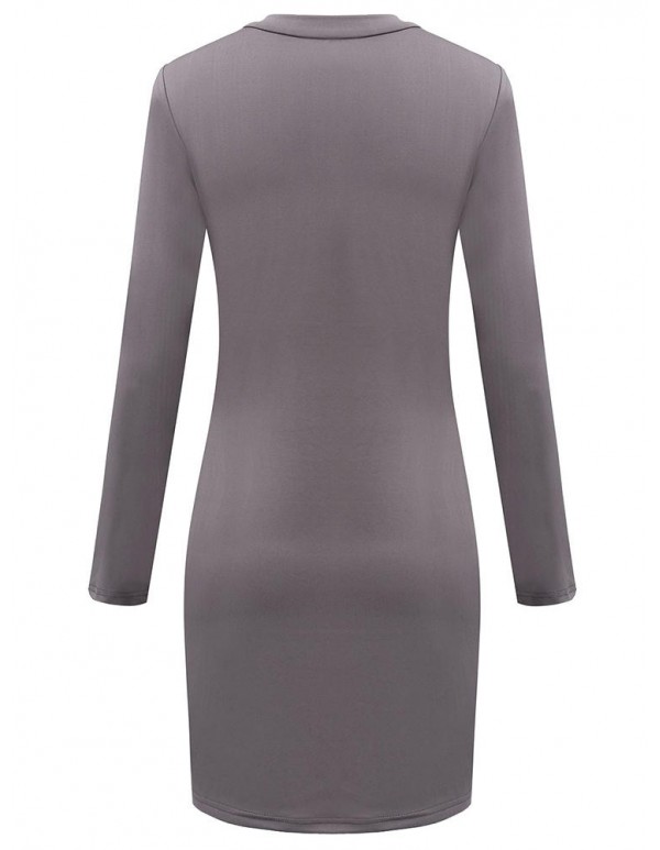 Sexy Women Long Sleeve Zipper Hollow Out Bodycon Party Mini Dress