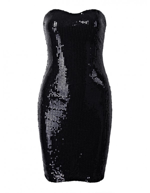 Sexy Women Black Sequin Strapless Bodycon Dress Tube Mini Dress