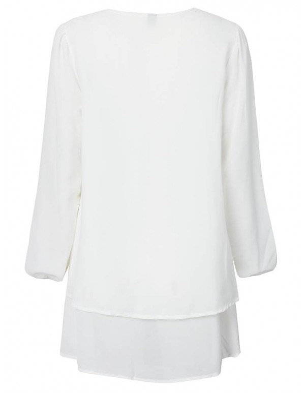 Casual Slim White  Layer Long Sleeve V Neck Mini Women Dress