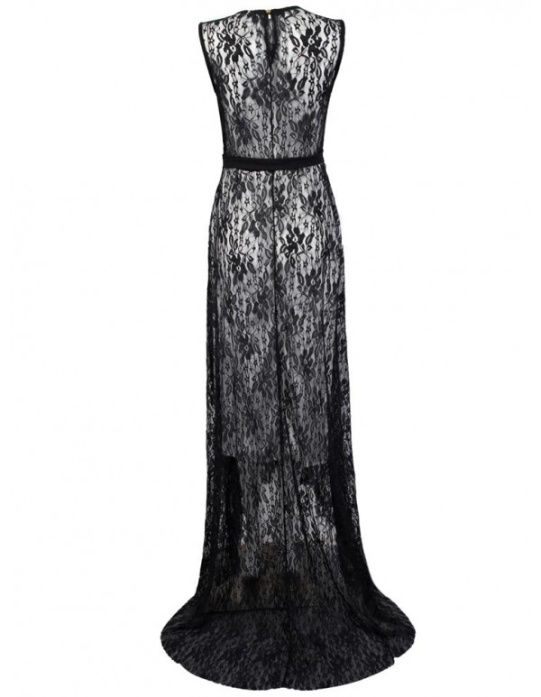 Sexy Lace Sleeveless Maxi Evening Cocktail Dress For Women With Belt