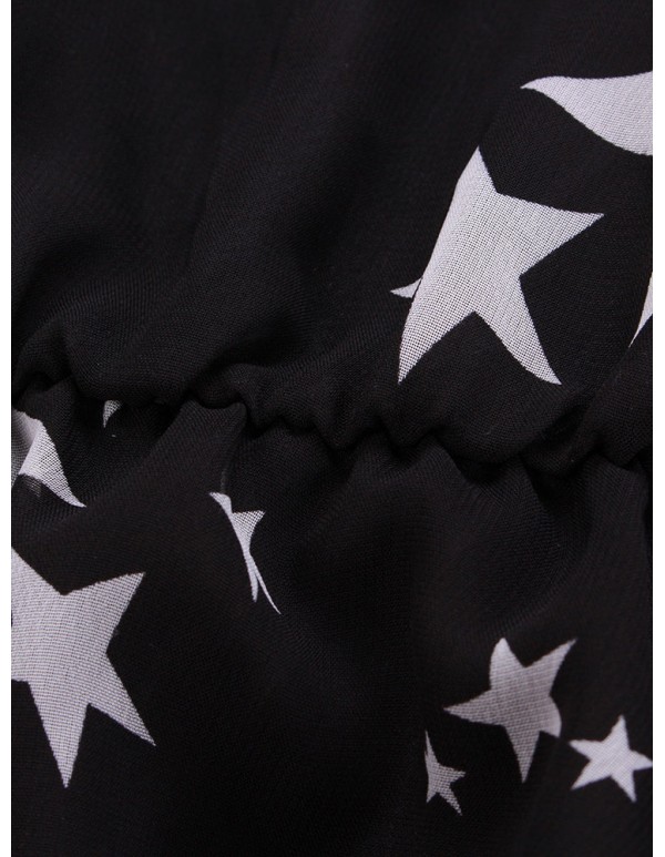 Sexy Women Deep V Neck Backless Star Printing Chiffon Mini Dress