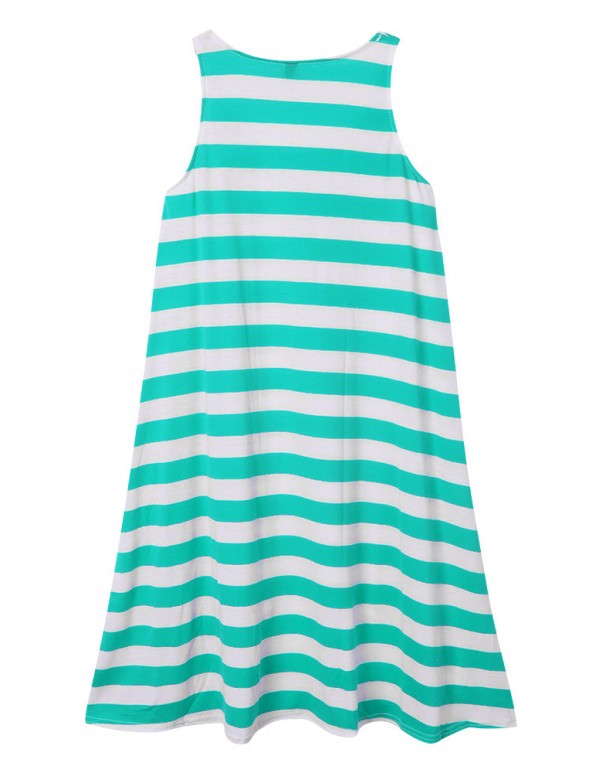 Casual Women Sleeveless Stripe Beach Irregular Hem Summer Sundress