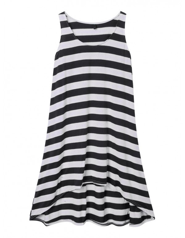 Casual Women Sleeveless Stripe Beach Irregular Hem Summer Sundress