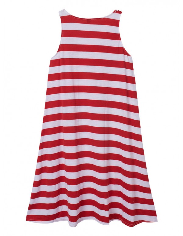 Casual Women Sleeveless Stripe Beach Irregular Hem Summer Sundress