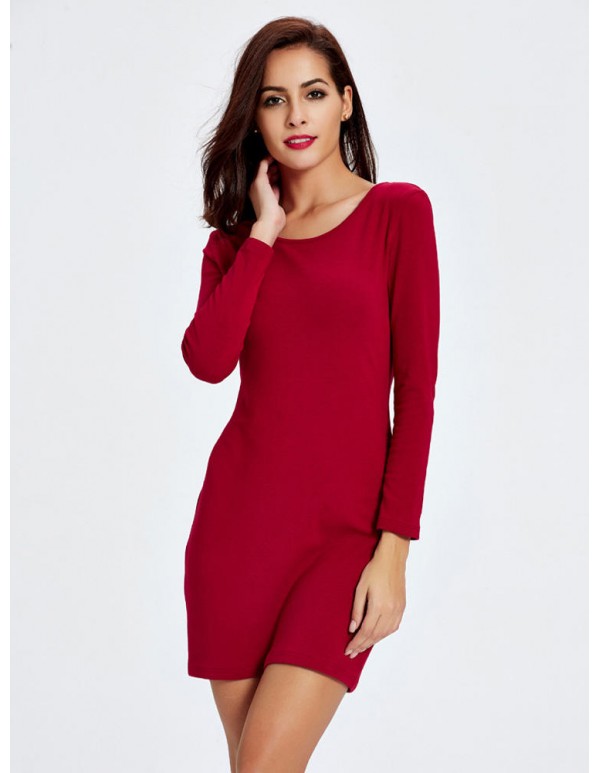 Women Sexy Slim V-Neck Long Sleeve Knit Zipper Package Hip Dress