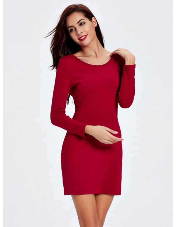 Women Sexy Slim V-Neck Long Sleeve Knit Zipper Package Hip Dress