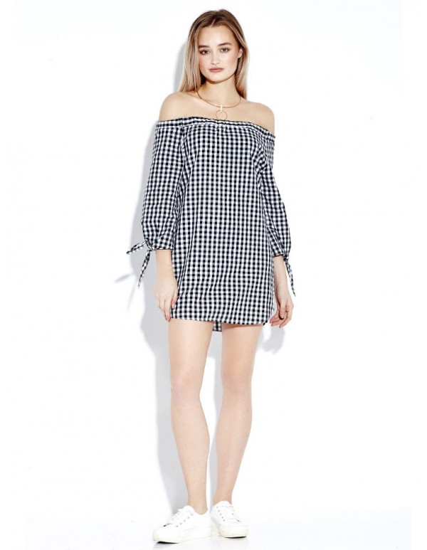 Sexy Plaid Off Shoulder 3/4 Sleeve Loose Women Mini Dress