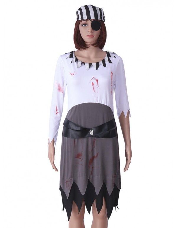 Halloween Pirate Vampire Cosplay Costume Women Long Sleeve Party Dress