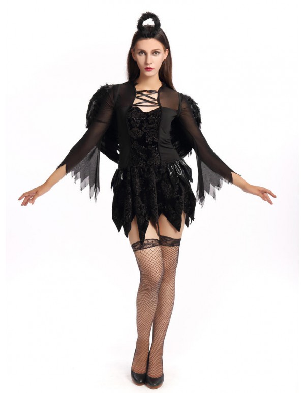 Holloween Cosplay Night Angel Devil Costumes Dresses with Wings Headwear Underwear