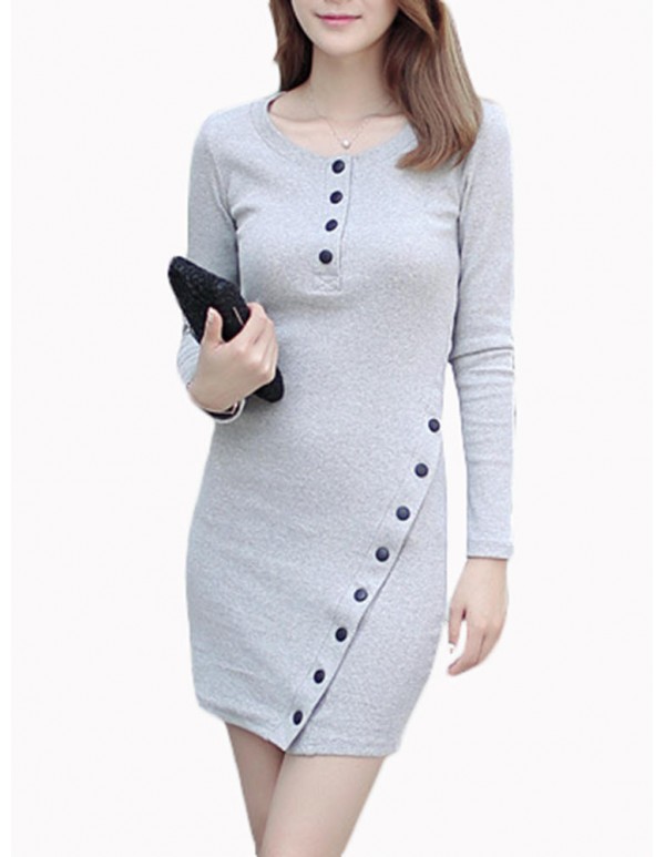 Sexy Bodycorn Button Split Long Sleeve Work Women Sweater Dress