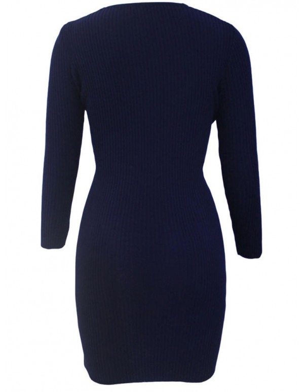 Sexy Knitted Cross Wrapped Long Sleeve Bodycorn Women Sweater Dress