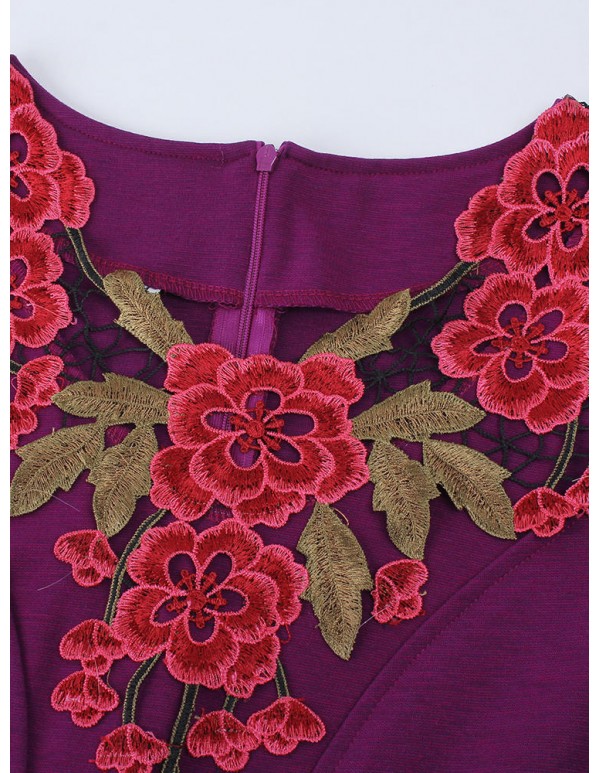 Vintage Rose Embroidery 3/4 Sleeve Work Cocktail Women Pencil Dress