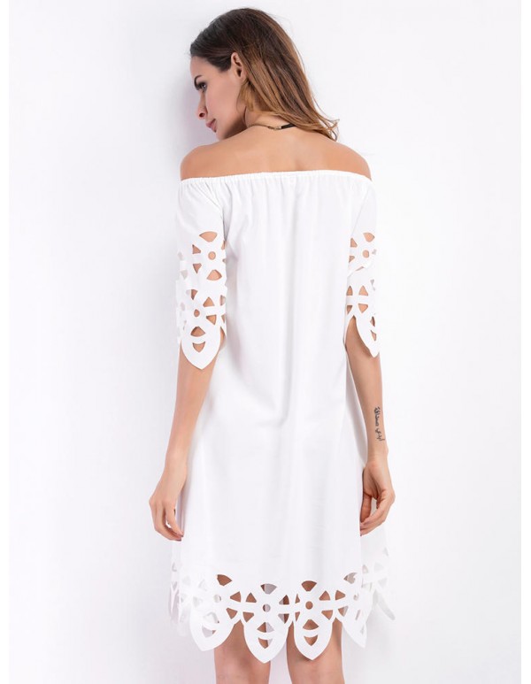 Sexy Off Shoulder Hollow Burning Flowers Pure Color Women Mini Dresses