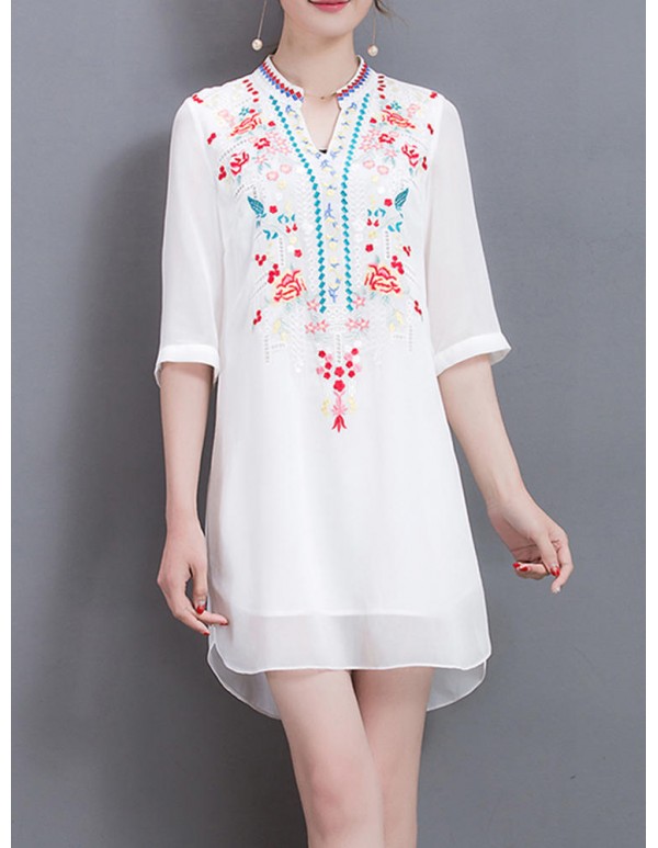 Elegant Women Embroidery Half Sleeve Chiffon Dresses