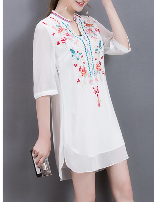 Elegant Women Embroidery Half Sleeve Chiffon Dresses