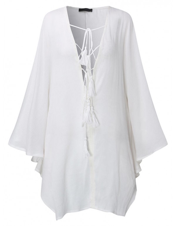 Sexy Women V-Necklace Up Batwing Sleeve Beach Loose Tops