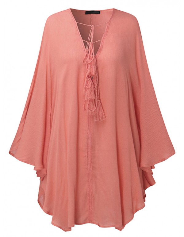 Sexy Women V-Necklace Up Batwing Sleeve Beach Loose Tops