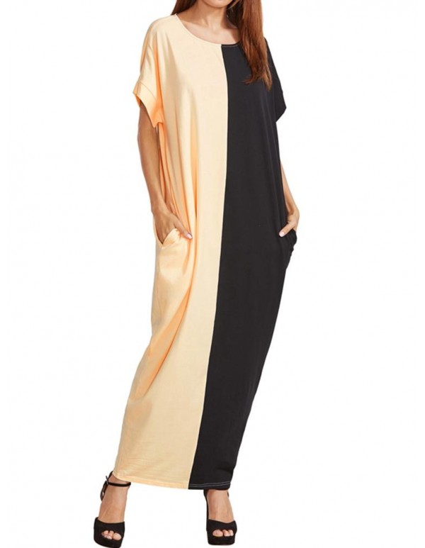 Casual Women Patchwork Loose Batting Sleeve Maxi Dresses