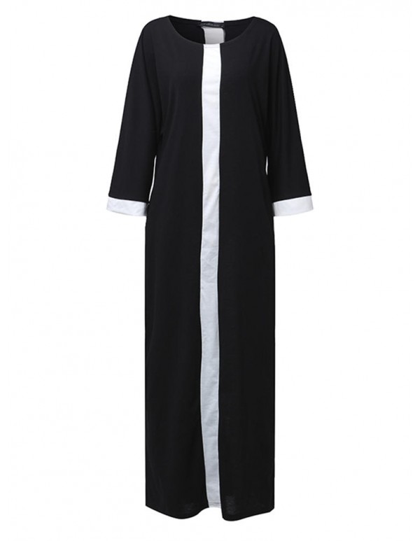 Casual Women's Contrast Panel Batwing Sleeve Maxi Dresses