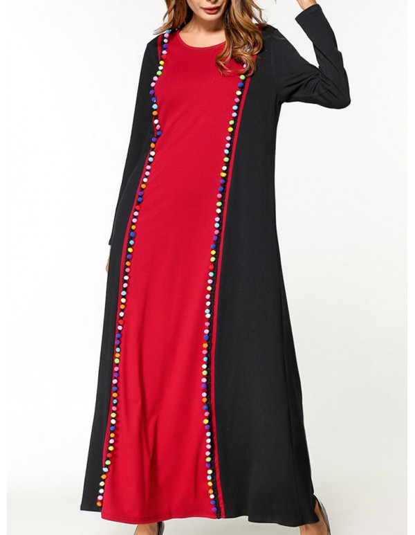 Casual Women Contrast Color O-Neck Maxi Dress