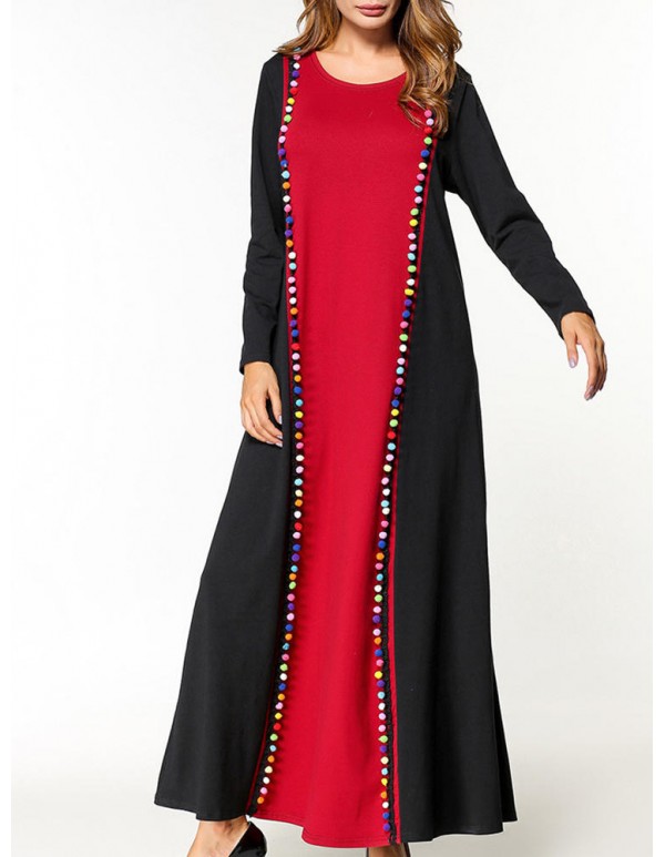 Casual Women Contrast Color O-Neck Maxi Dress