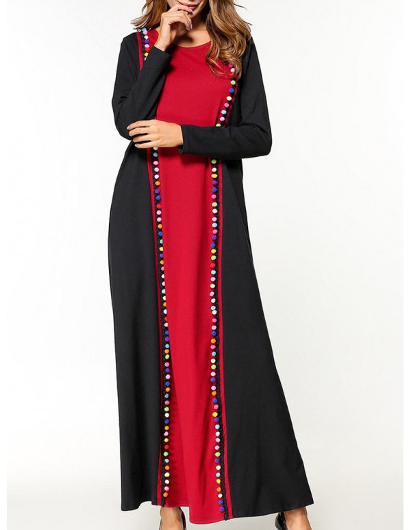 Casual Women Contrast Color O-Neck Maxi Dress