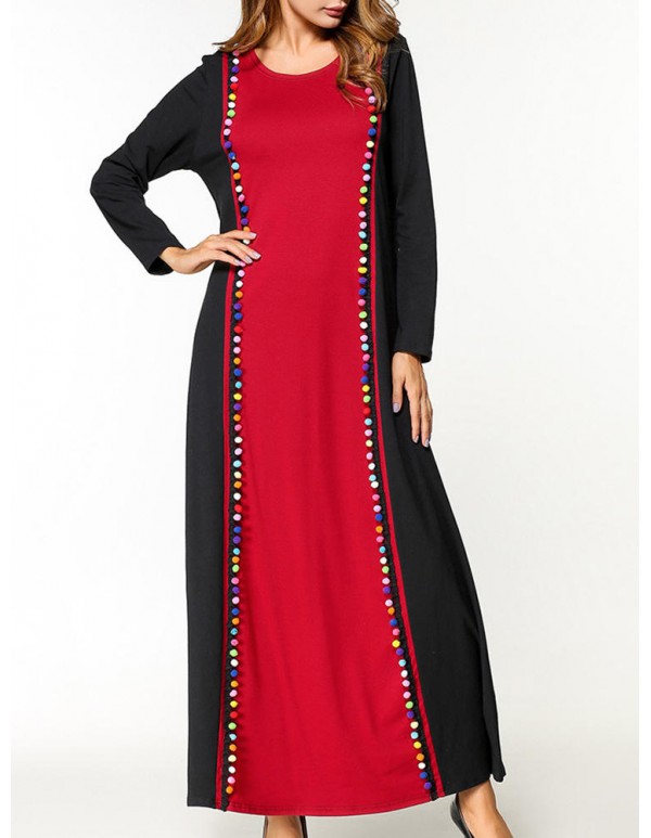 Casual Women Contrast Color O-Neck Maxi Dress