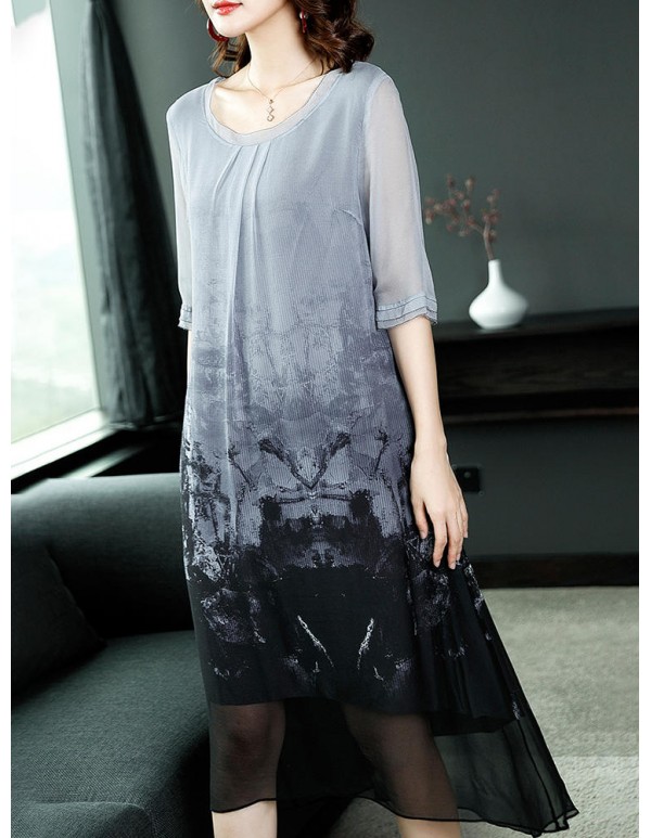 Elegant Women Printed Half Sleeve O-Neck Dress