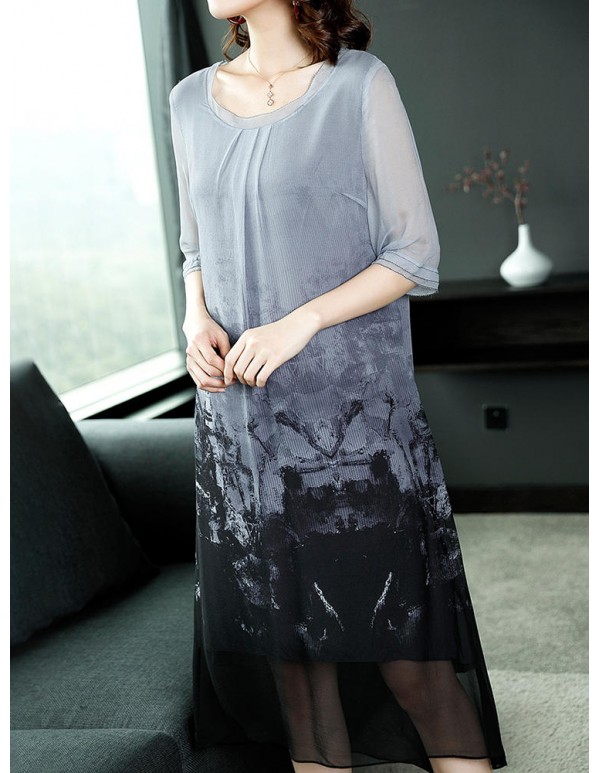 Elegant Women Printed Half Sleeve O-Neck Dress