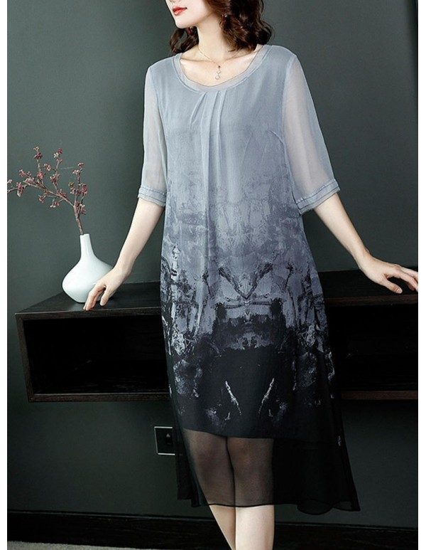 Elegant Women Printed Half Sleeve O-Neck Dress