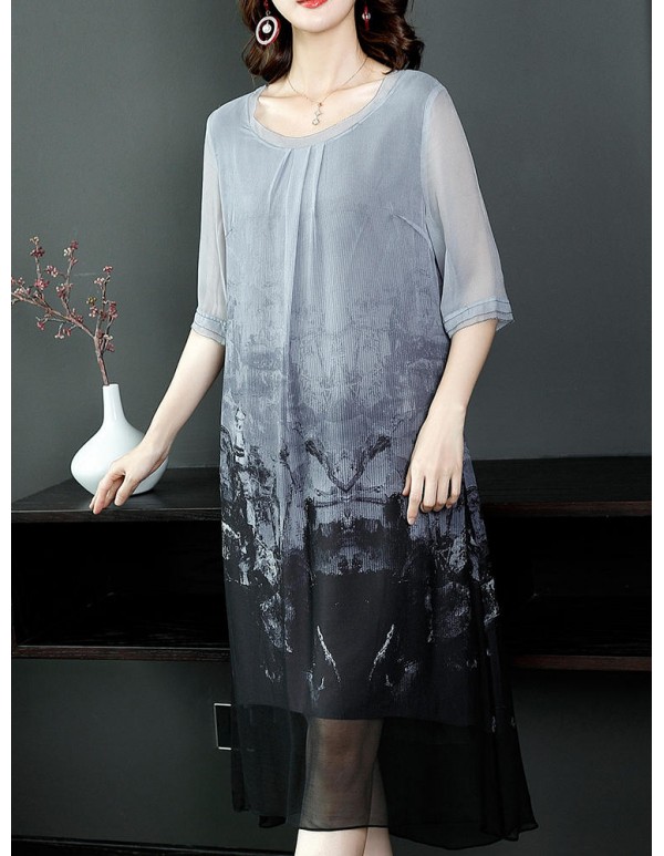 Elegant Women Printed Half Sleeve O-Neck Dress