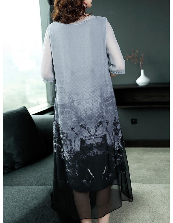 Elegant Women Printed Half Sleeve O-Neck Dress