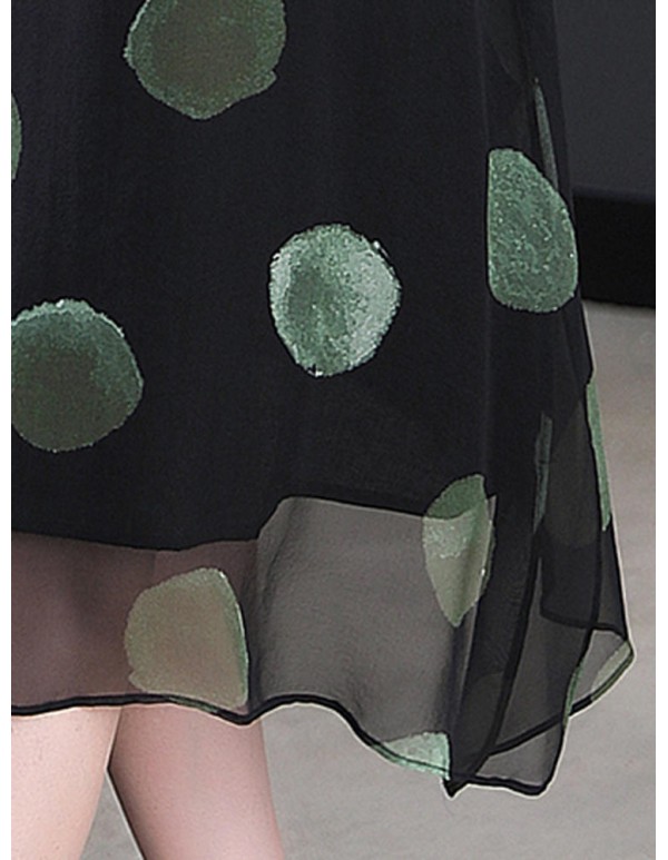 Brief Polka Dot Print Loose O-neck Short Sleeve Dress