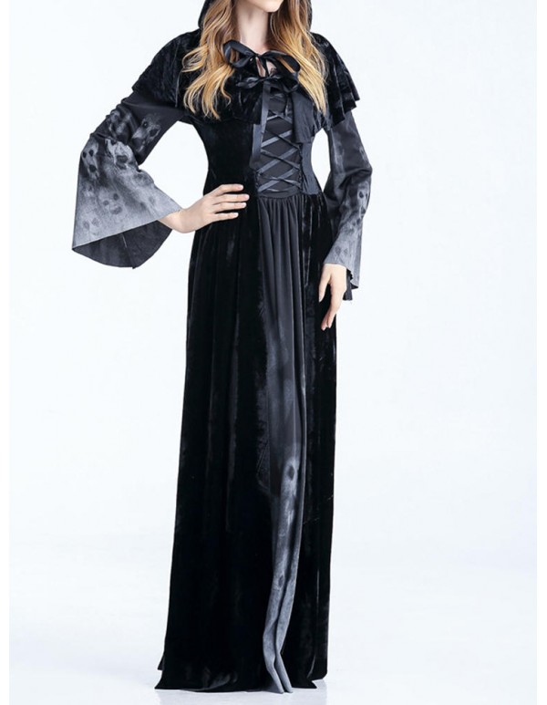 Halloween Women Costume Vampire Cosplay Hooded Party Maxi Dress