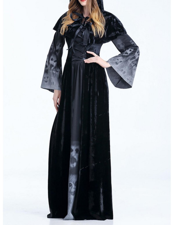 Halloween Women Costume Vampire Cosplay Hooded Party Maxi Dress