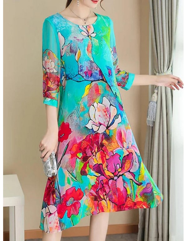 Elegant Floral Print Half Sleeve Dress For Women