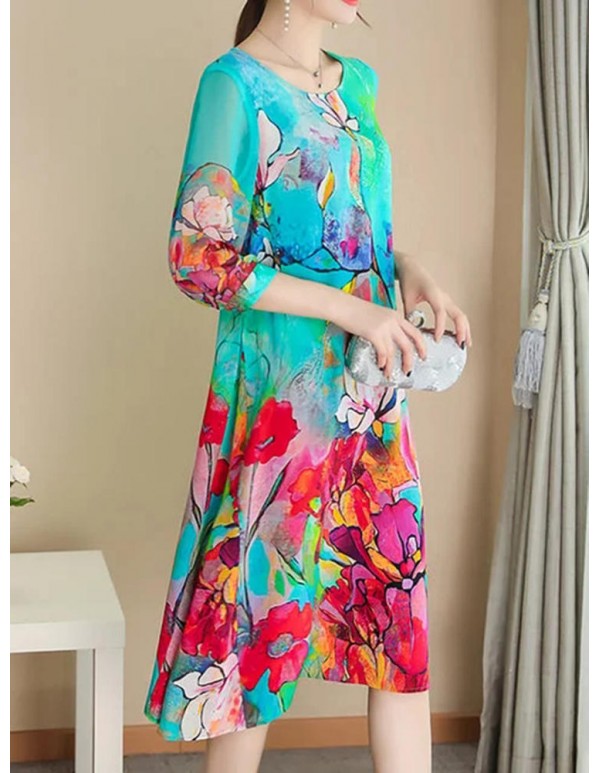 Elegant Floral Print Half Sleeve Dress For Women