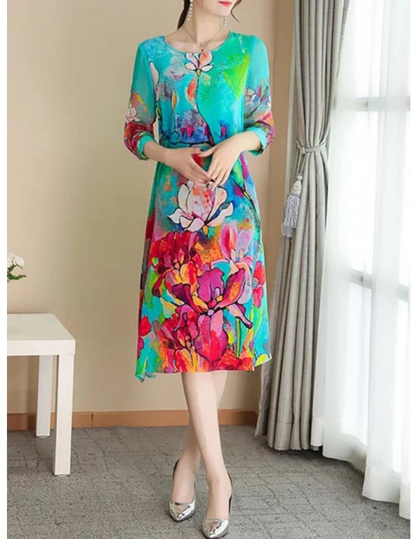 Elegant Floral Print Half Sleeve Dress For Women