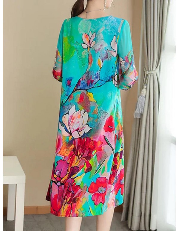 Elegant Floral Print Half Sleeve Dress For Women