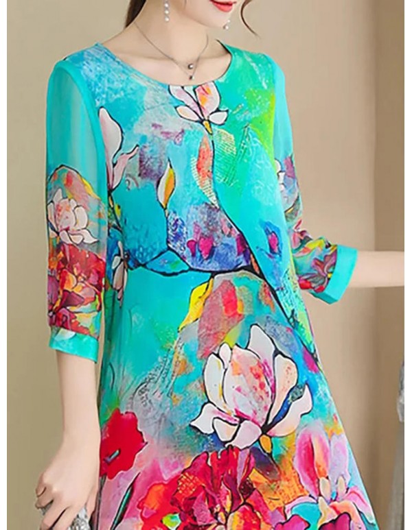 Elegant Floral Print Half Sleeve Dress For Women